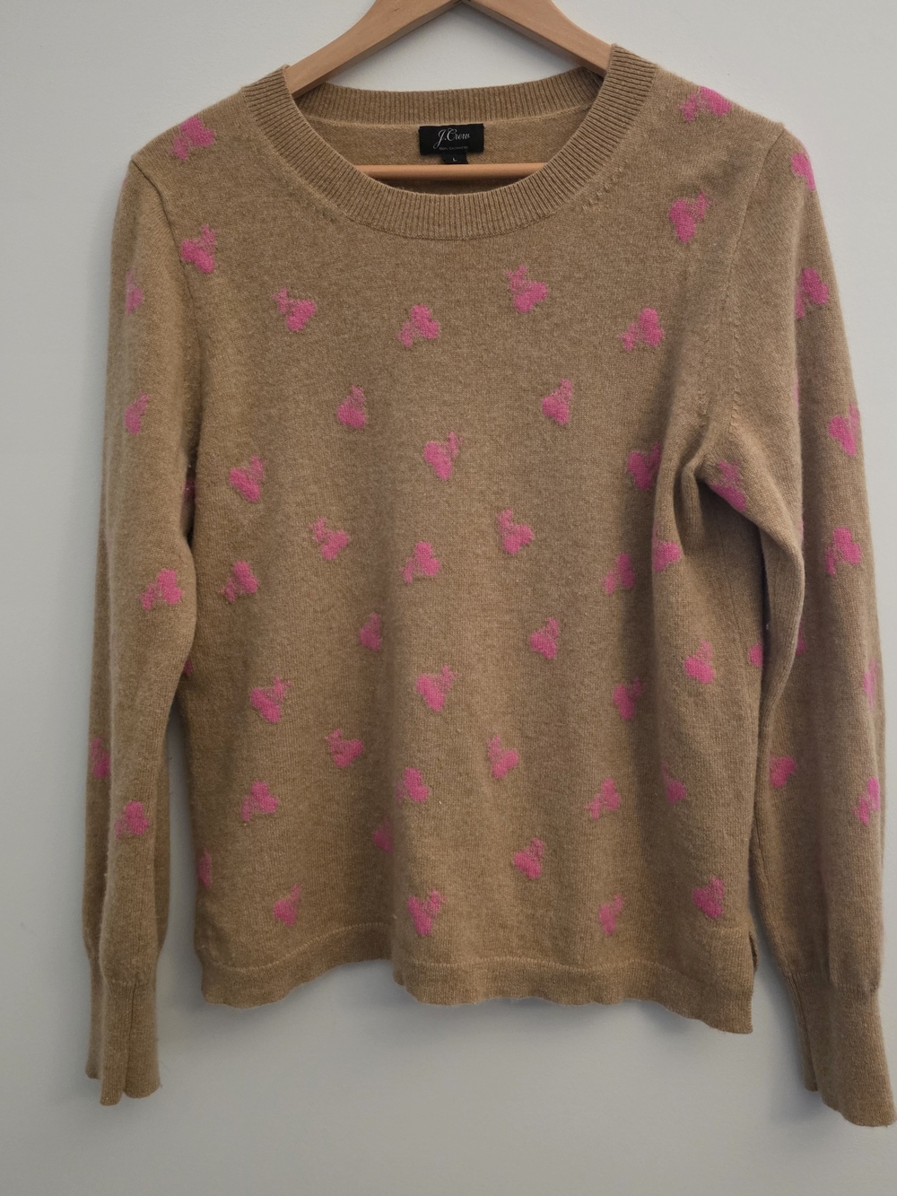 J. Crew Camel Crewneck Cashmere Sweater with Cherry Motif